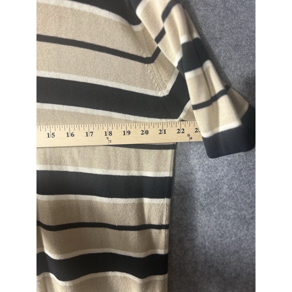 Vintage Y2K Guess V Neck Knit T Shirt XL USA Beige Navy Stripes 90s Mallcore - Picture 4 of 6